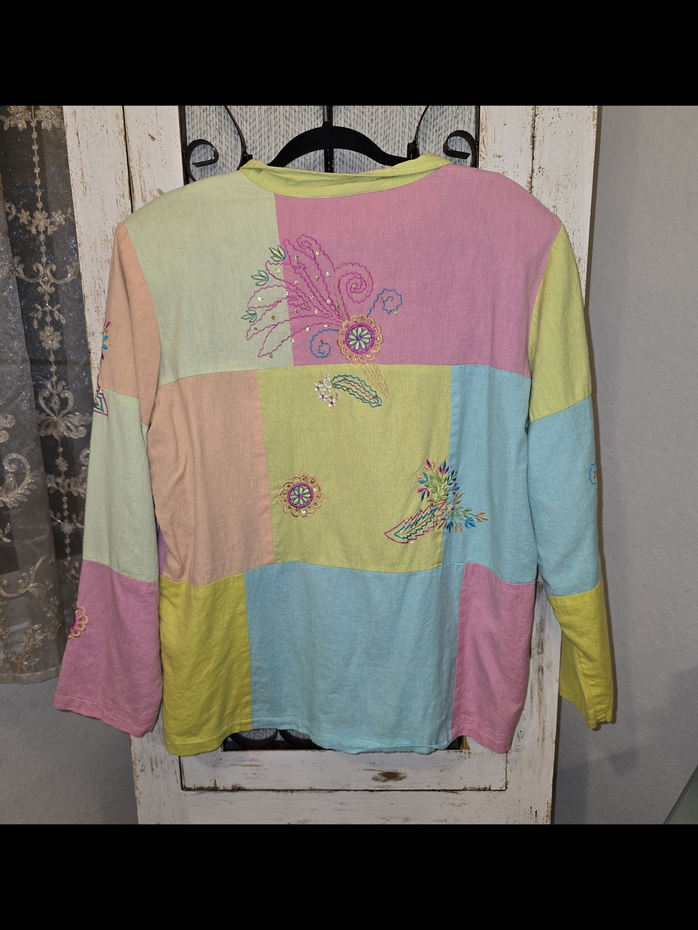 Indigo Moon Pastel Patchwork Embroidered Button Front Jacket - Picture 9 of 14